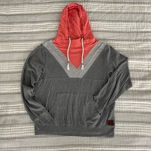 BKE Hoodie - Lightweight Tshirt Material Size L Grey & Coral Cute Neckline